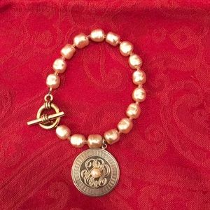 VTG costume pearl bracelet with monogram charm